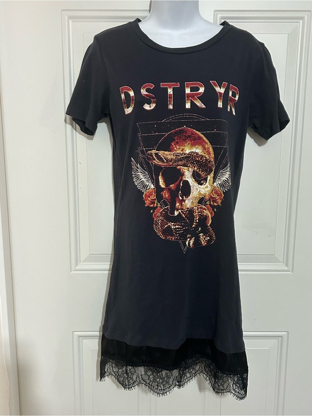 Polly & Esther Black Tee with Pink Logo Detail